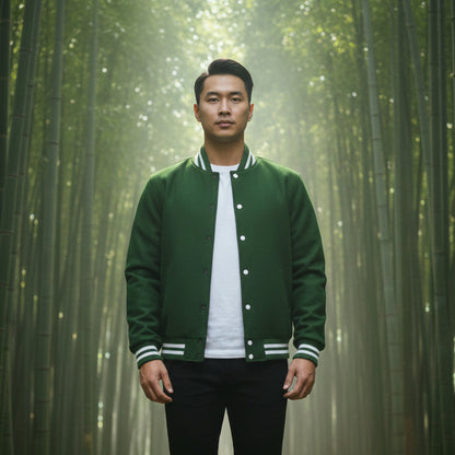 Classic Varsity Lettermen Baseball Jacket Wool Forest Green