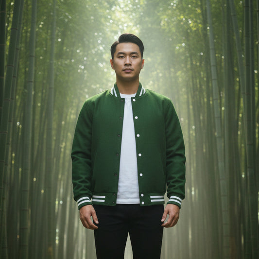 Classic Varsity Lettermen Baseball Jacket Wool Forest Green