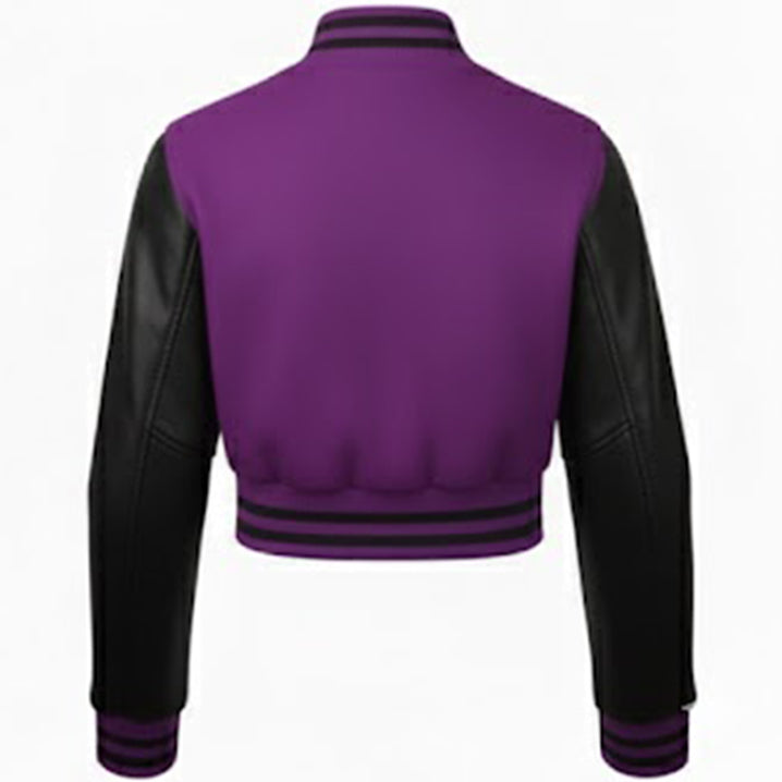 Purple varsity jacket with black sleeves Women