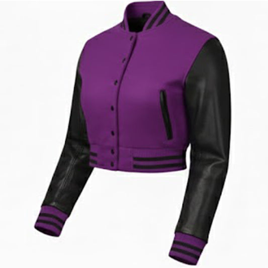 Purple varsity jacket with black sleeves Customize