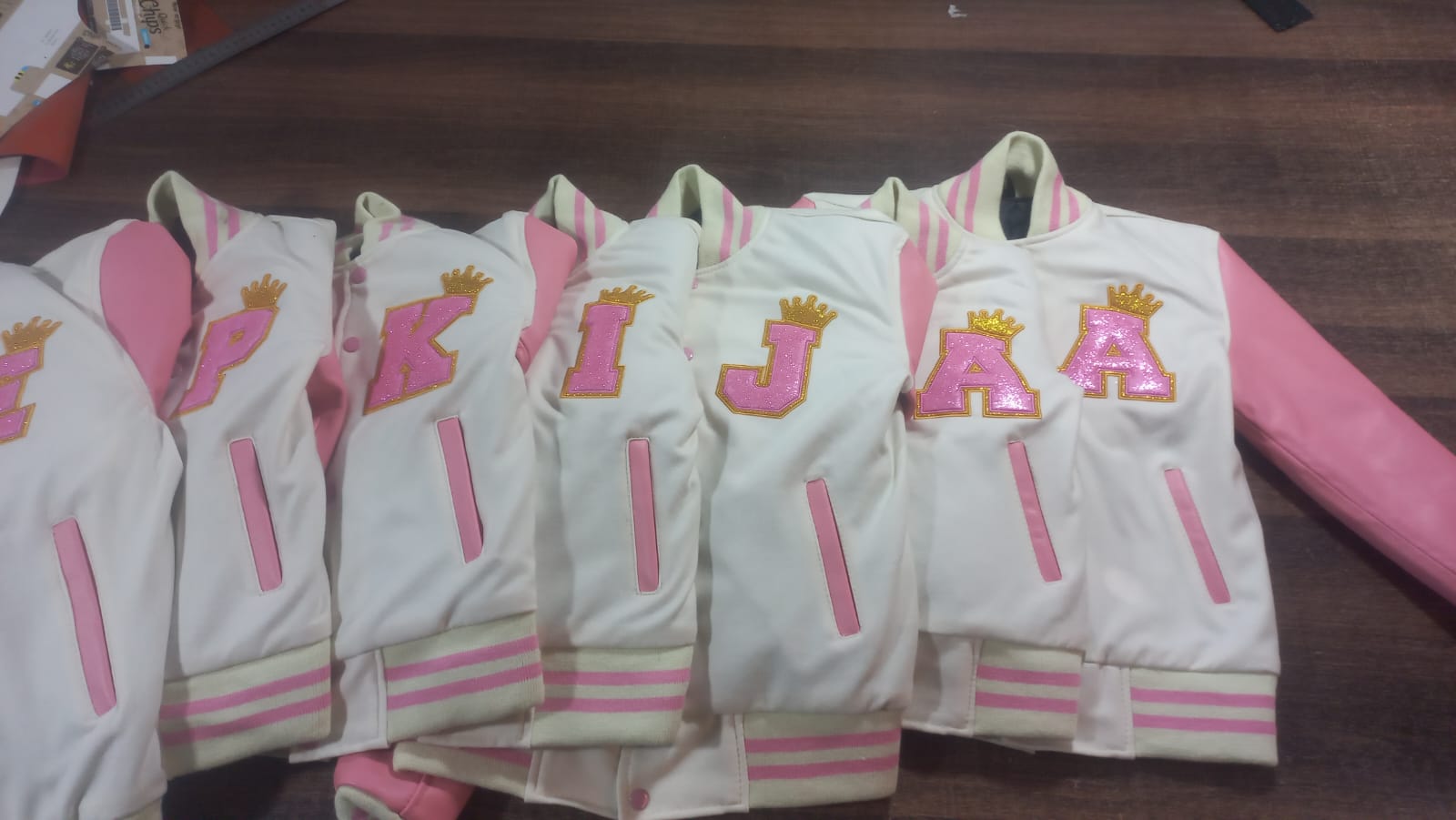 Varsity Custom Jackets in Cream and Baby pink