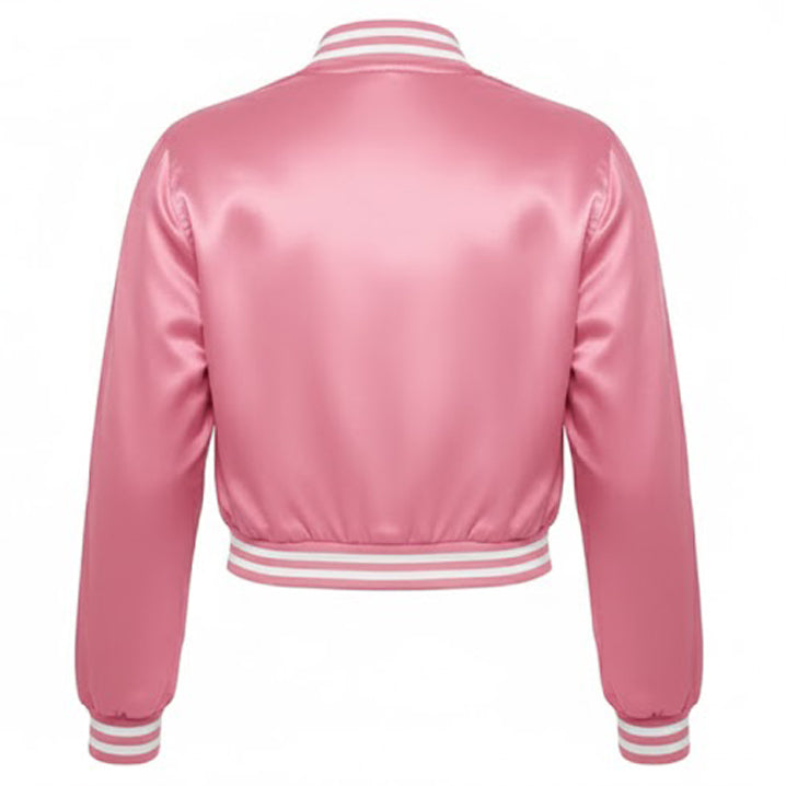 Vintage Women’s Varsity Letterman Baseball Satin Pink Croptop Jacket