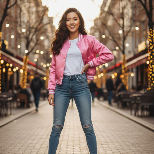 Vintage Women’s Varsity Letterman Baseball Satin Pink Croptop Jacket