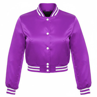 Stylish Vintage Women’s Varsity Letterman Baseball Satin Jacket Purple