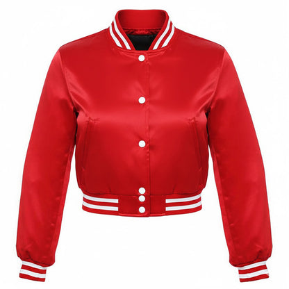 Stylish Vintage Women’s Varsity Letterman Baseball Satin Jacket Red