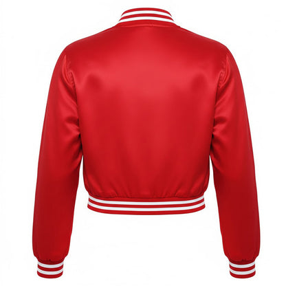 Stylish Vintage Women’s Varsity Letterman Baseball Satin Jacket Red