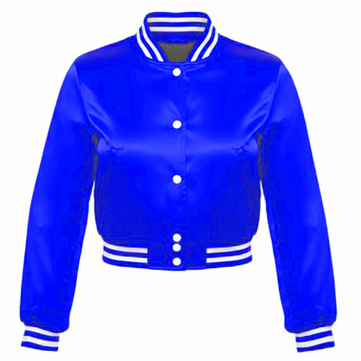 Stylish Vintage Women’s Varsity Letterman Baseball Satin Jacket Royal