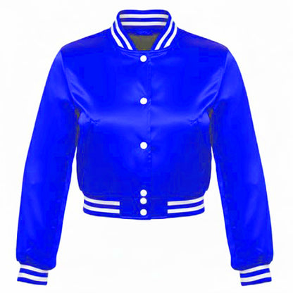 Stylish Vintage Women’s Varsity Letterman Baseball Satin Jacket Royal