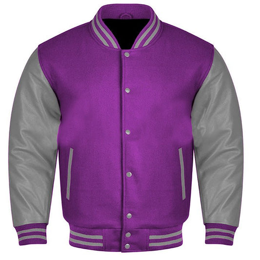 Vibrant Fusion Varsity Jacket in Purple and Gray