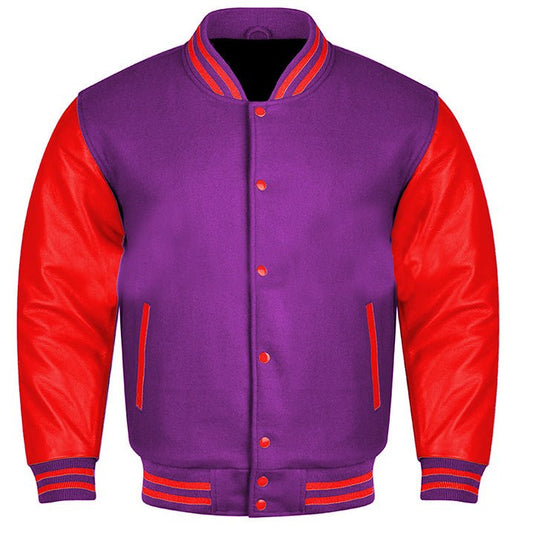 Vibrant Fusion Varsity Jacket in Purple and Red