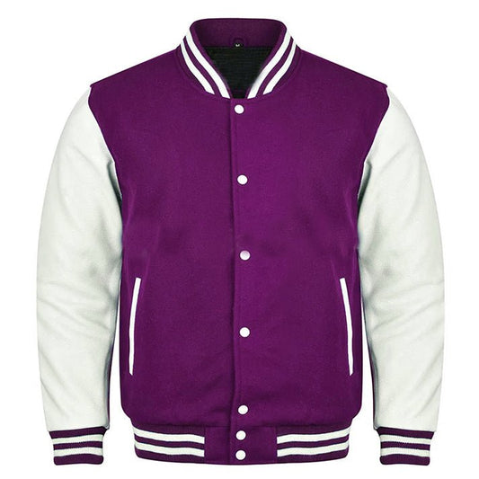 Vibrant Fusion Varsity Jacket in Purple and White