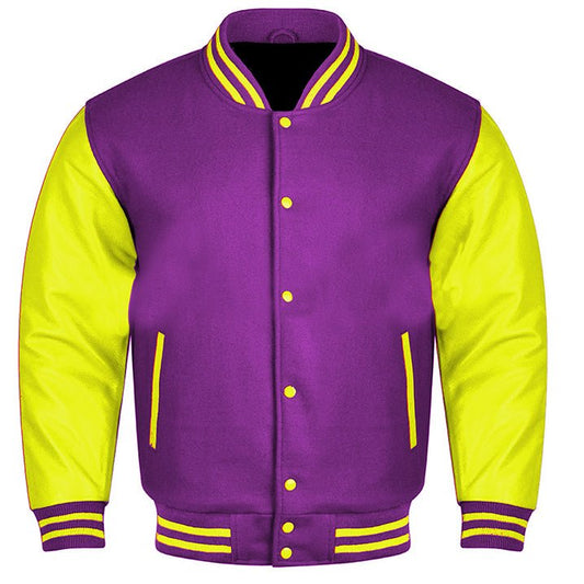 Vibrant Fusion Varsity Jacket in Purple and Yellow