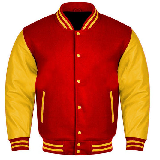 Classic Baseball Varsity Jacket in Red Gold