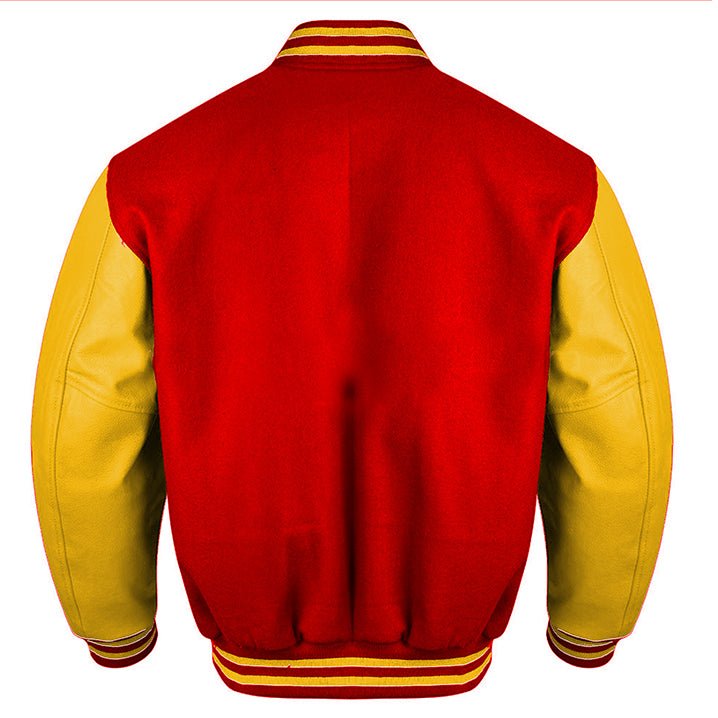 Classic Baseball Varsity Jacket in Red Gold