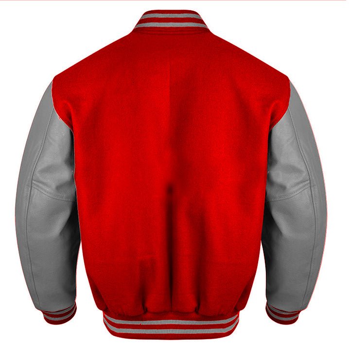 Classic Baseball Varsity Jacket in Red Gray