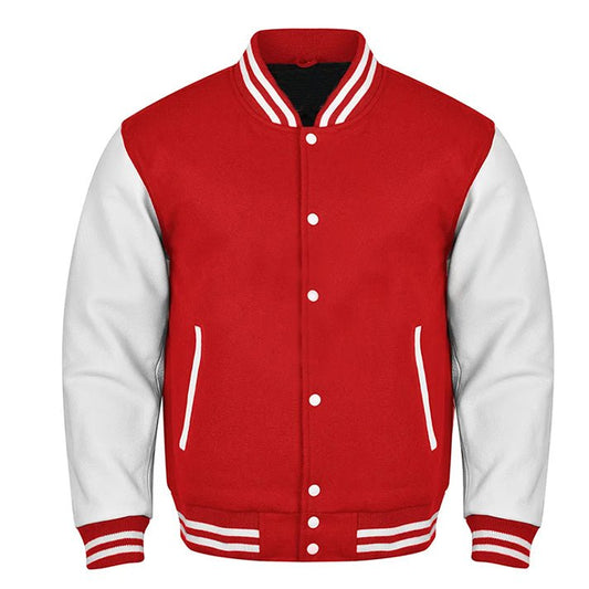 Classic Baseball Varsity Jacket in Red White